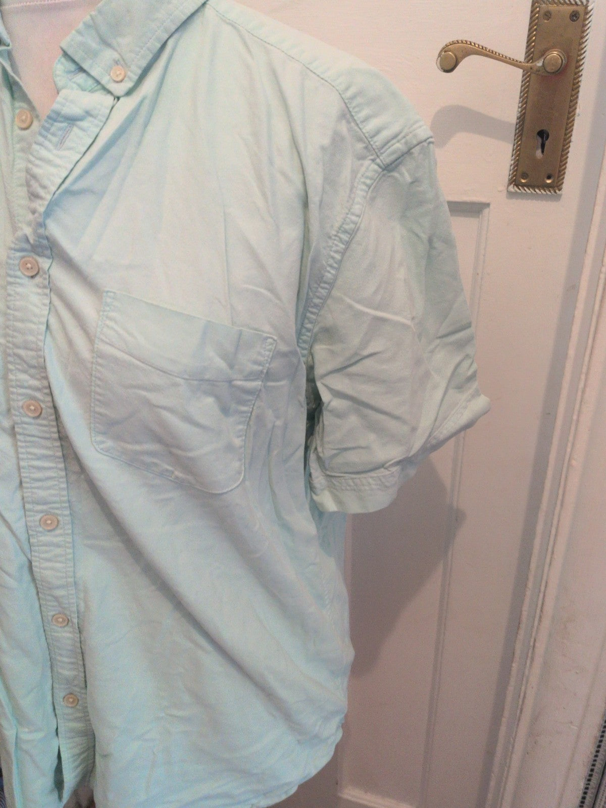Marks And Spencer Large Mint Short Sleeve Laundered Oxford Shirt