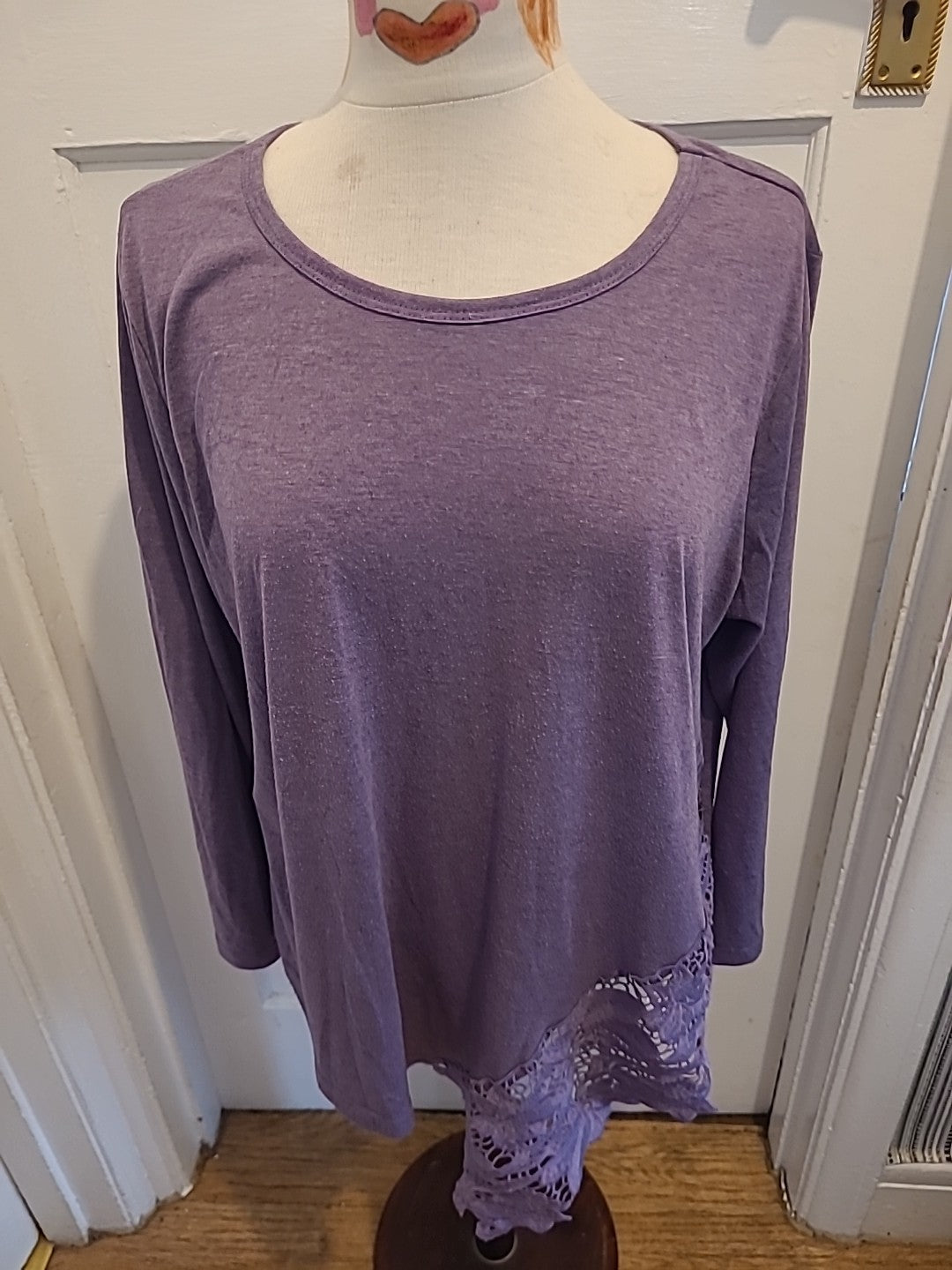Ladies Shein Size 2xl Purple Lace Hem Long Sleeved Tshirt