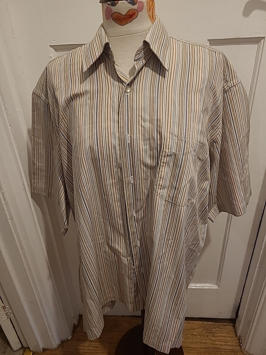 Mens Geoffrey Beene Size 17" Multi Striped Shirt Short Sleeve