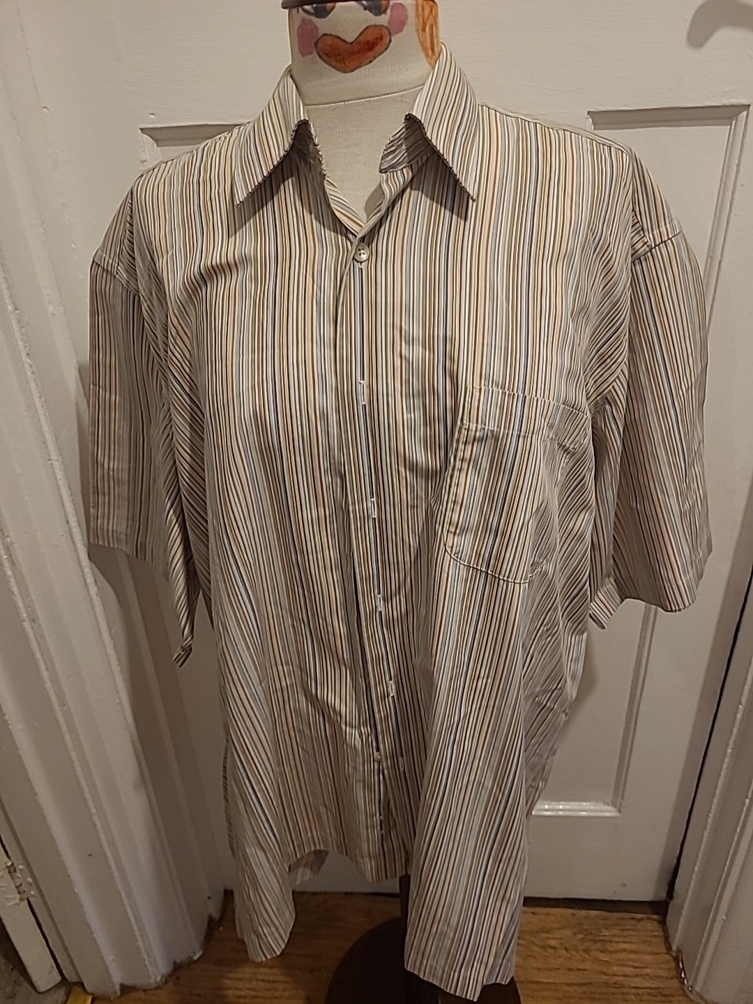 Mens Geoffrey Beene Size 17" Multi Striped Shirt Short Sleeve