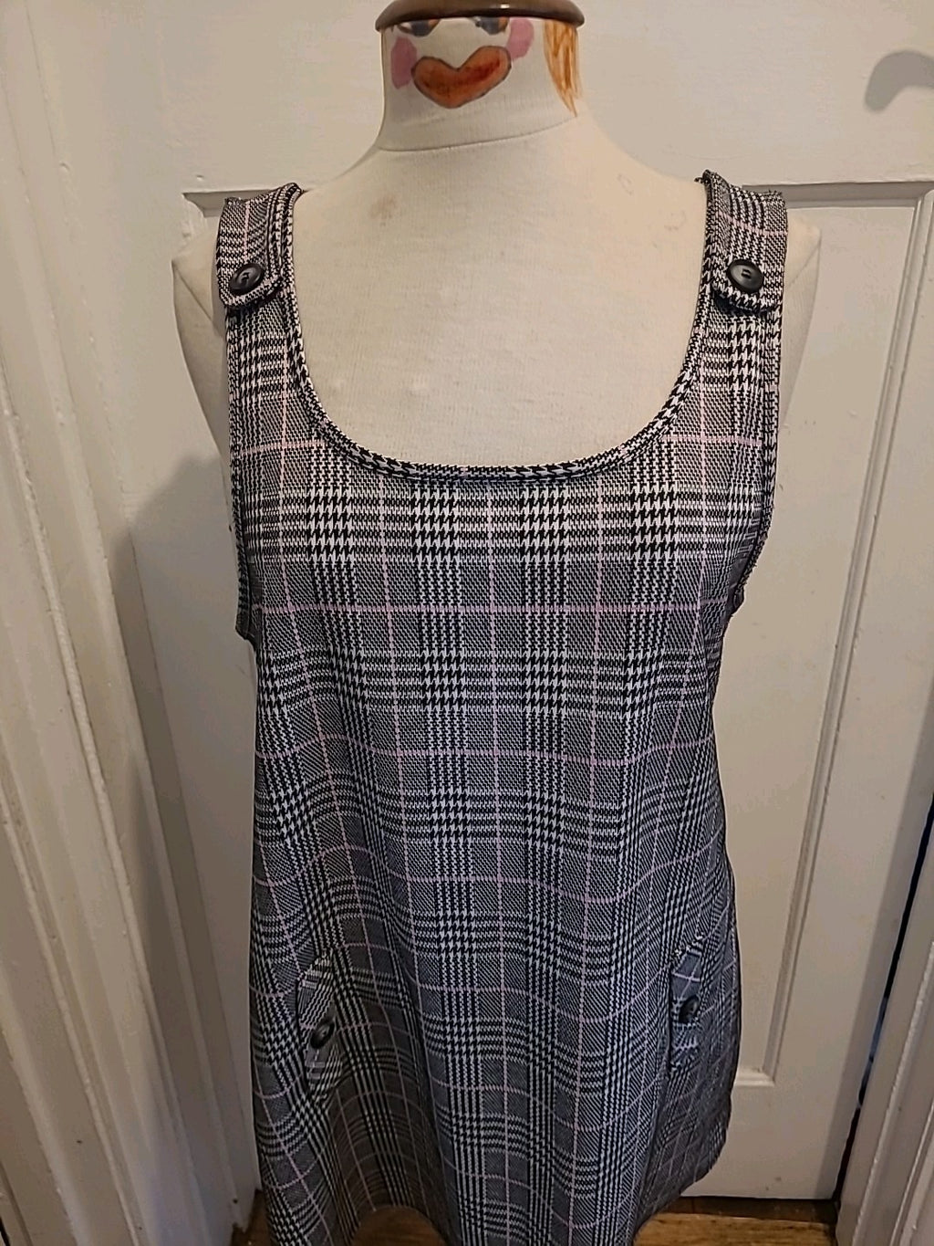 Ladies George Size 12 Black/White/Pink Check Sleeveless Dress