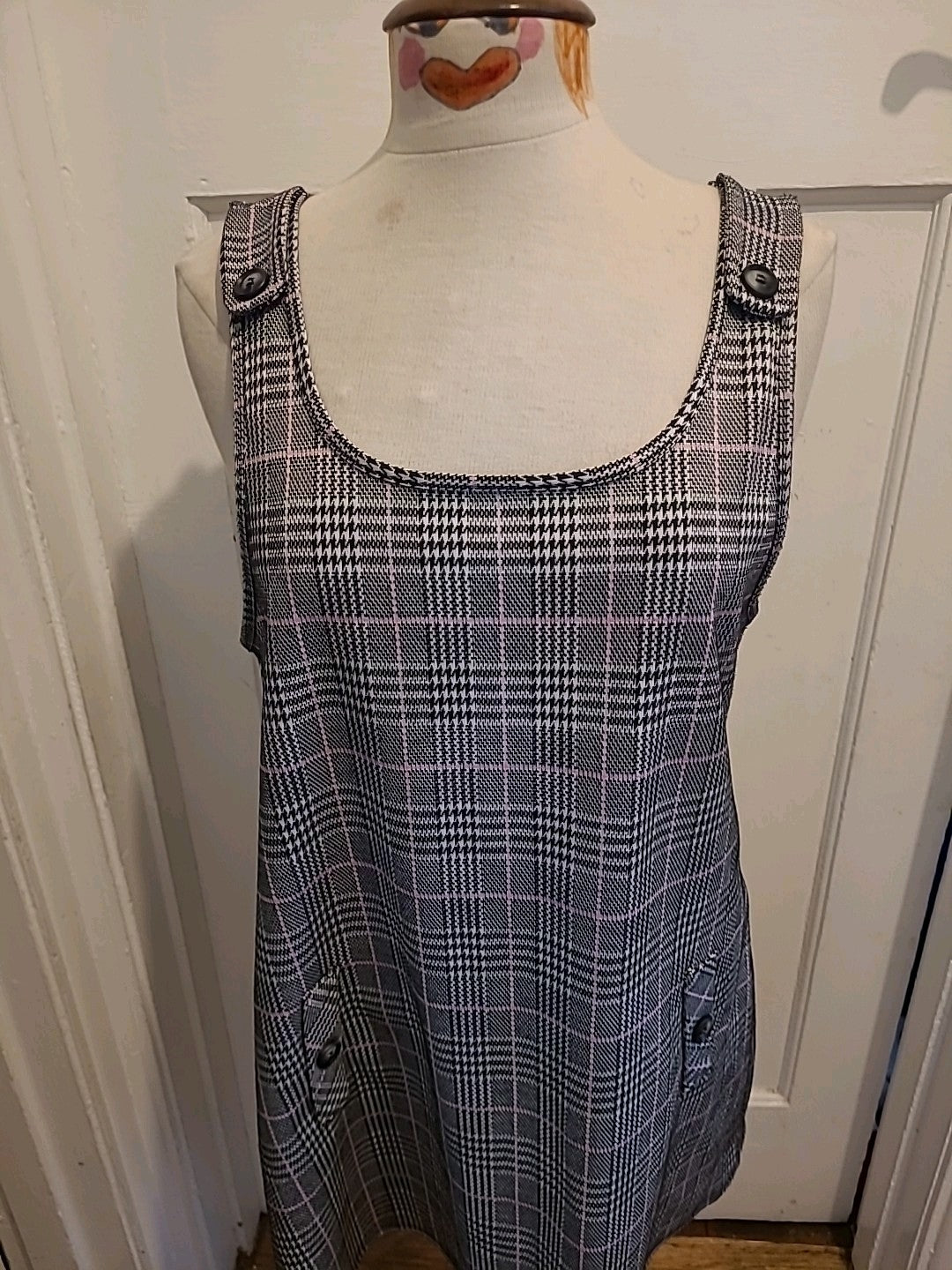 Ladies George Size 12 Black/White/Pink Check Sleeveless Dress