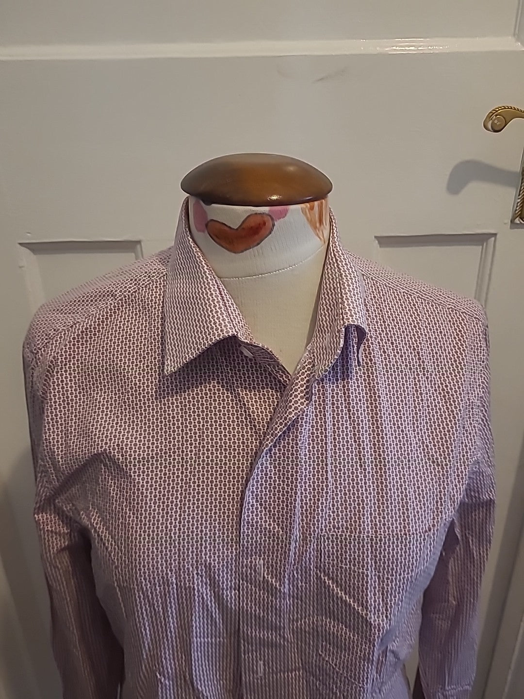 Mens F&F Size 15-15.5 Red White Long Sleeved Slim Fit Shirt