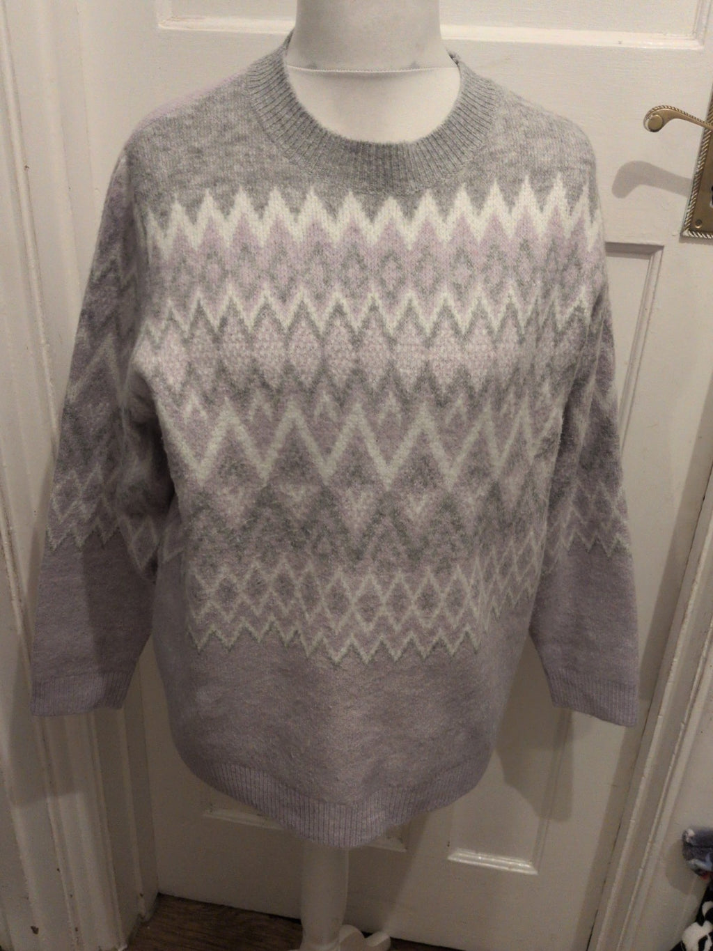 Bonmarche 20 Grey And Lilac Long Sleeve Pullover Jumper