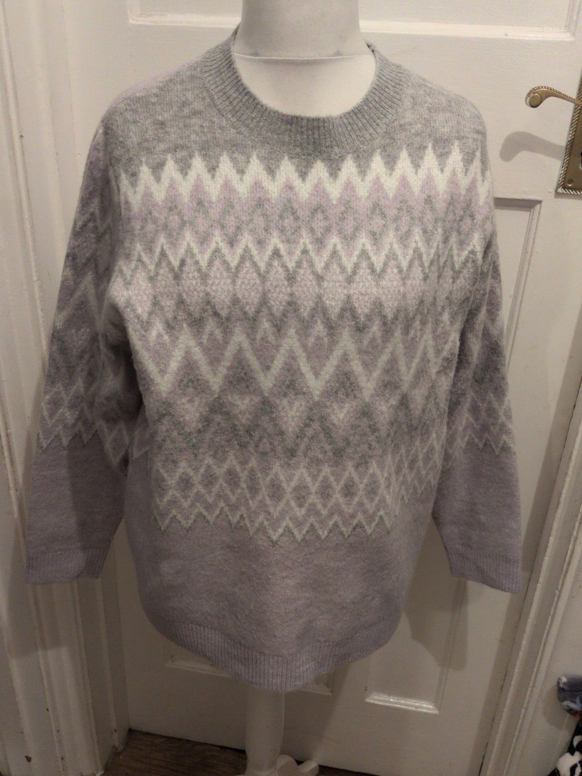 Bonmarche 20 Grey And Lilac Long Sleeve Pullover Jumper