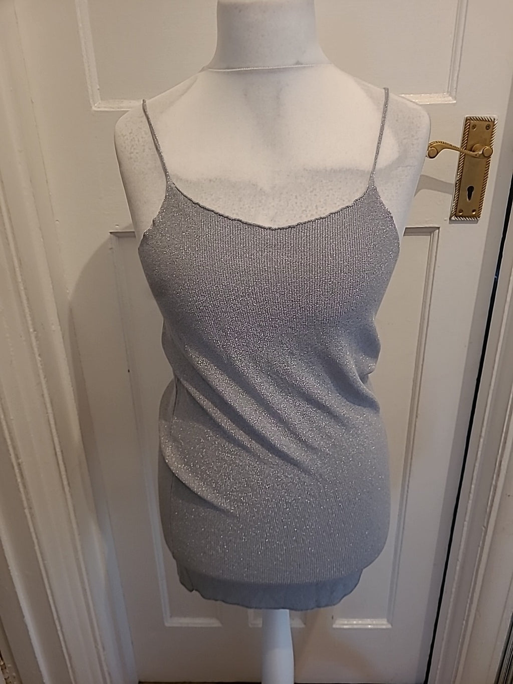 Ladies Zara Size Large Grey Shimmer Sleeveless Strappy Longline Blouse