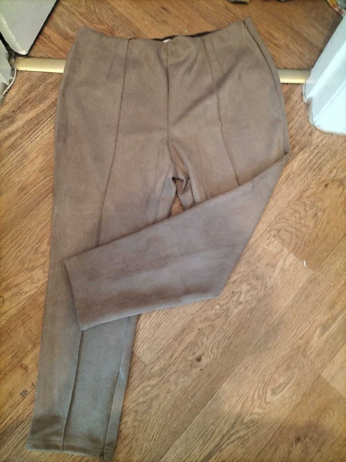 Ladies Primark Size 20 Beige Suede Look Trousers Stretch