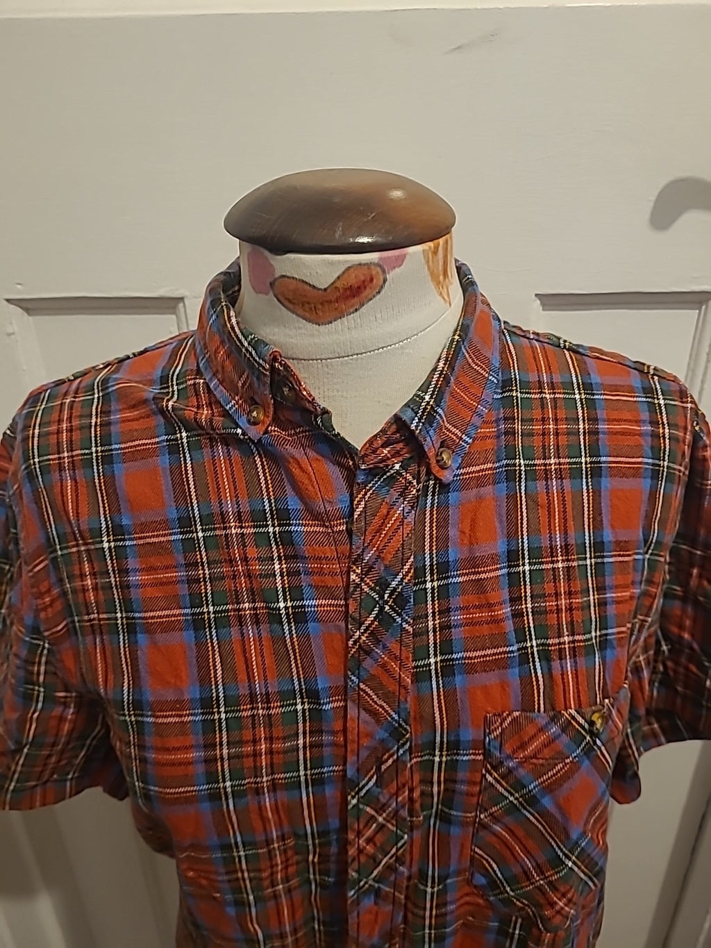 Mens Topman Size Medium Classic Fit Red/Navy Check Short Sleeved Shirt