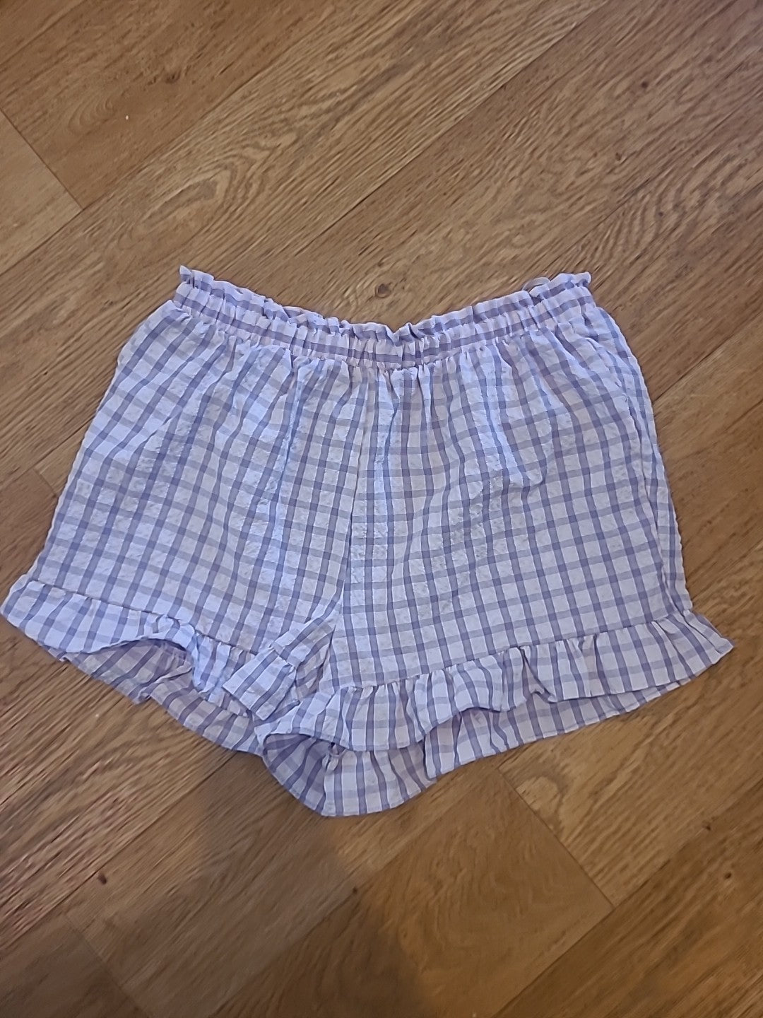 Ladies Primark Size 12 Purple White Check Elasticated Shorts