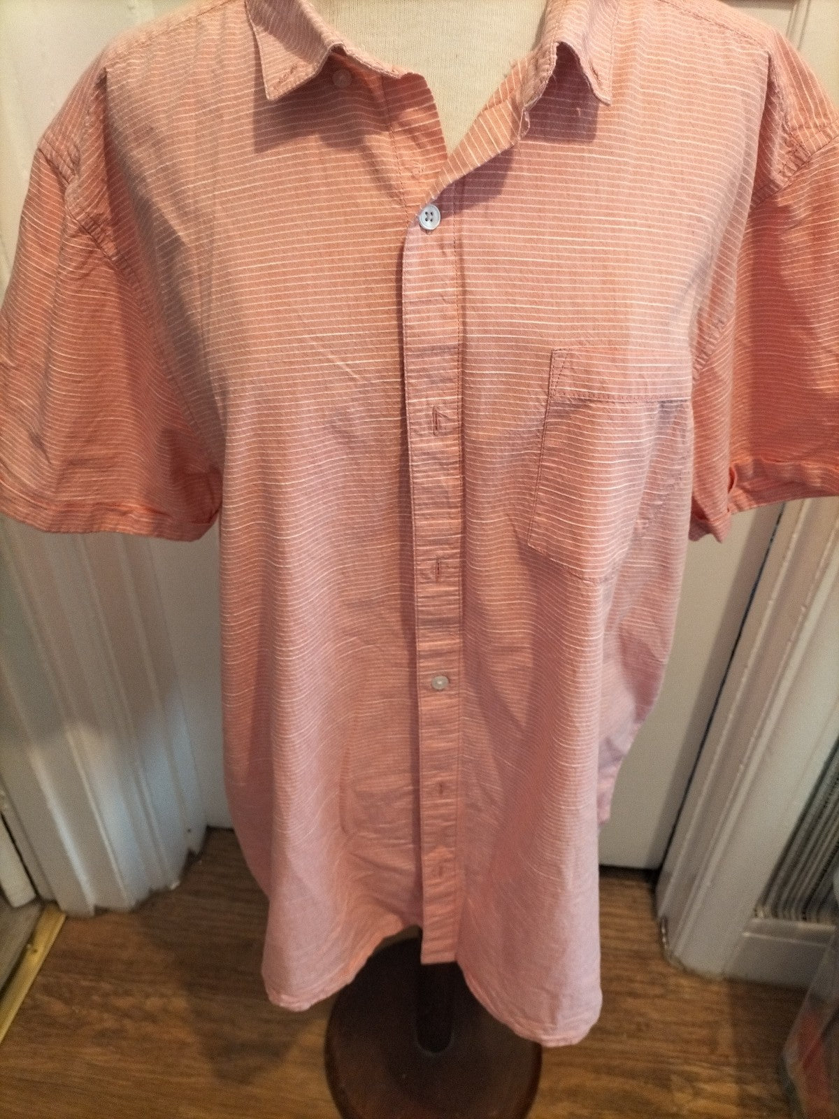 Mens Peacocks Size 2XL Regular Fit Pink White Striped Short Sleeved Shirt