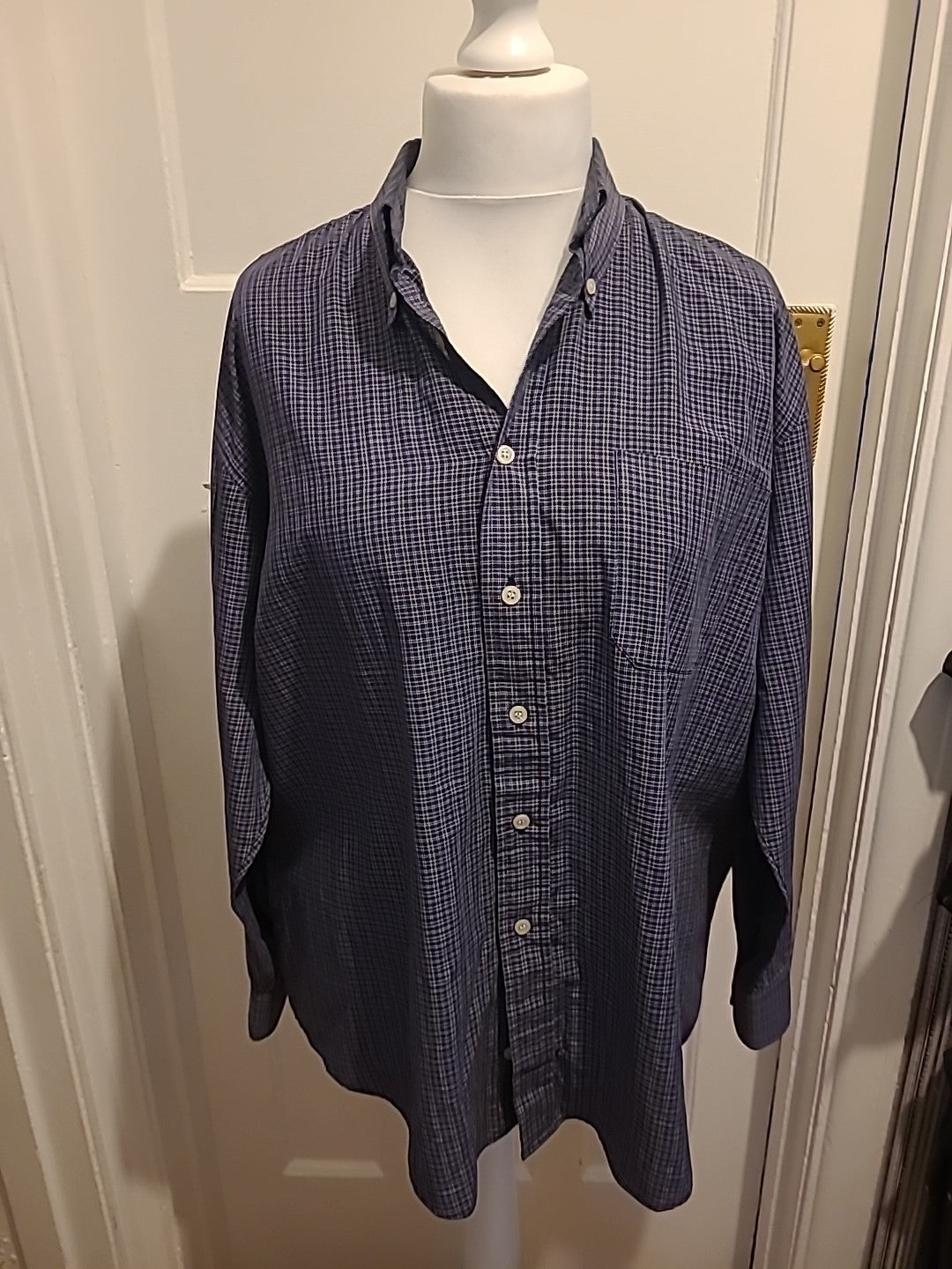 Mens Savatini Size Large Navy And White Check Long Sleeved Shirt