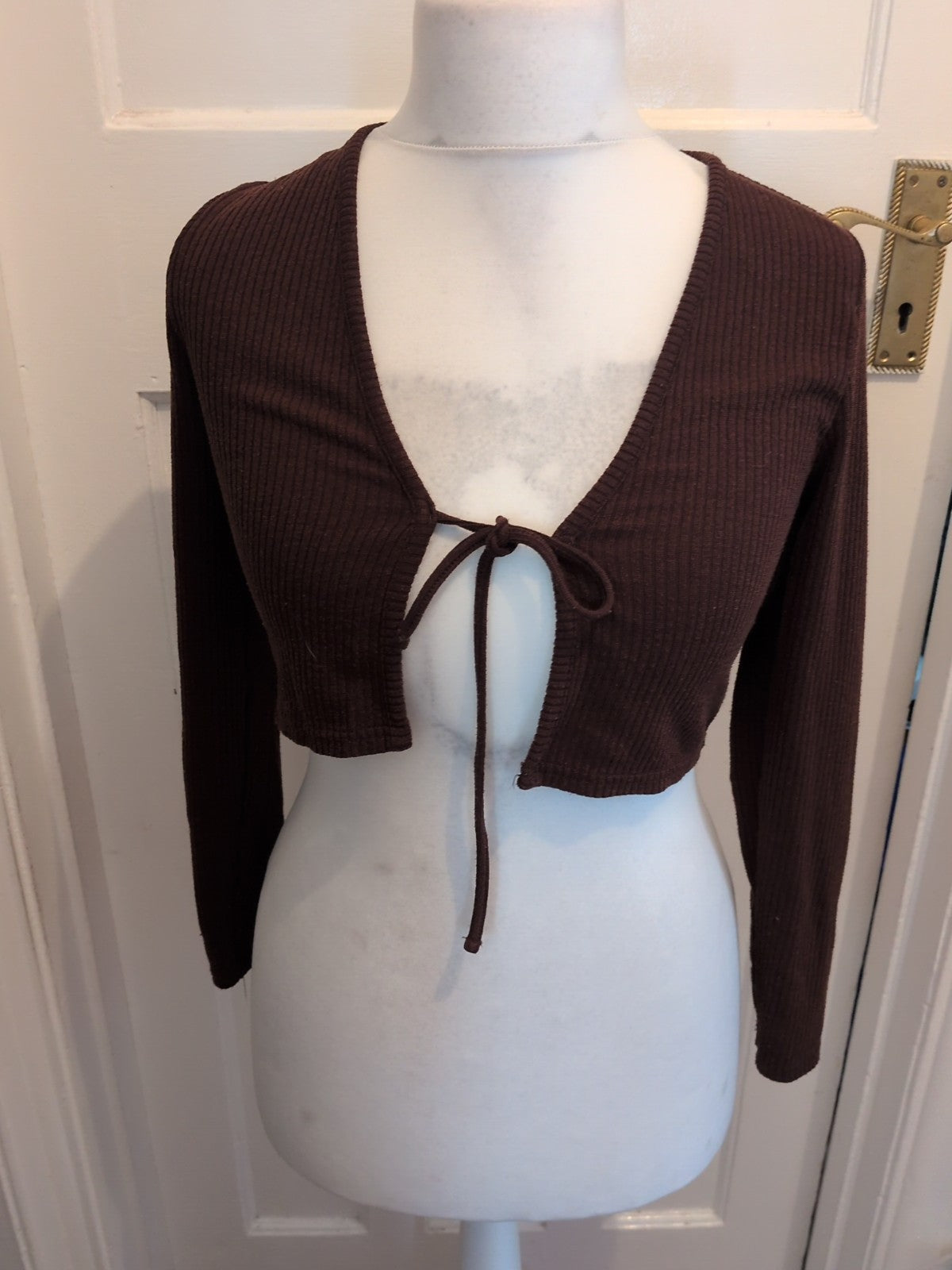 Divided Medium Brown Rib Shoulder Cardigan
