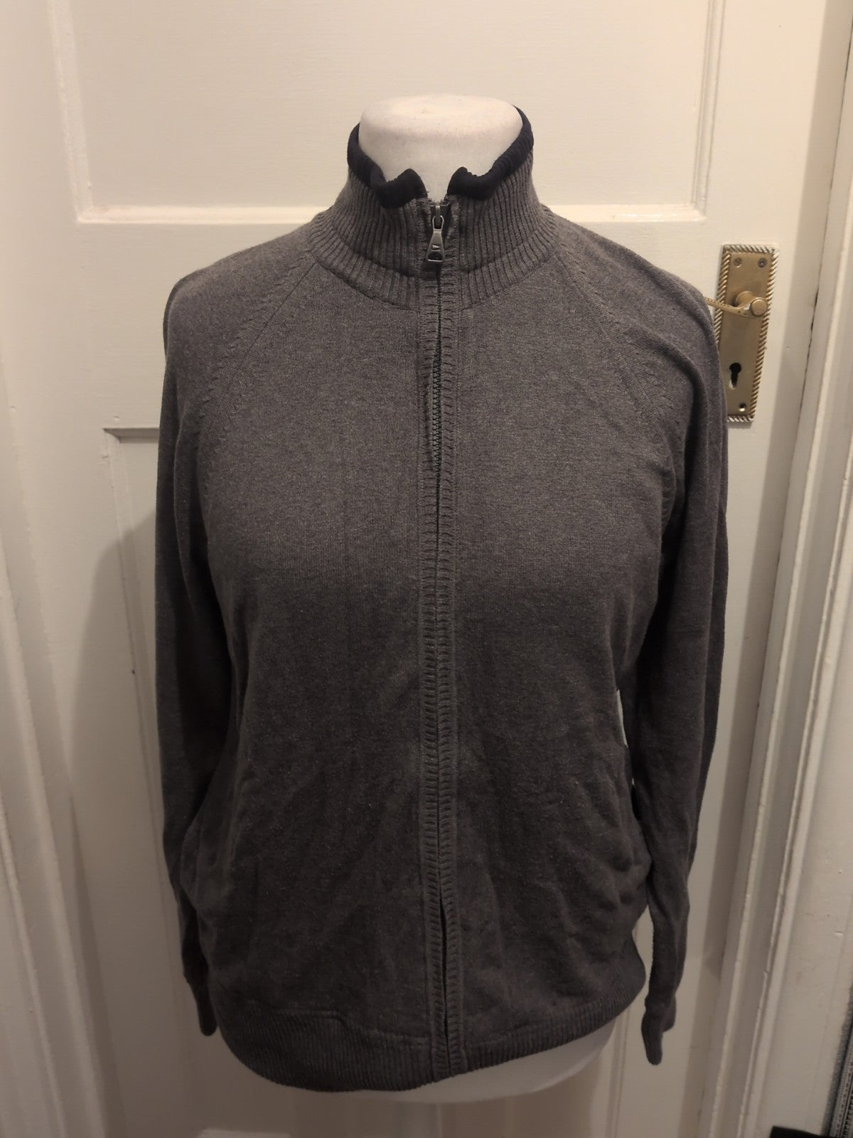 Mens Blue Harbour Size Medium Grey Lined Full Zip Jumper