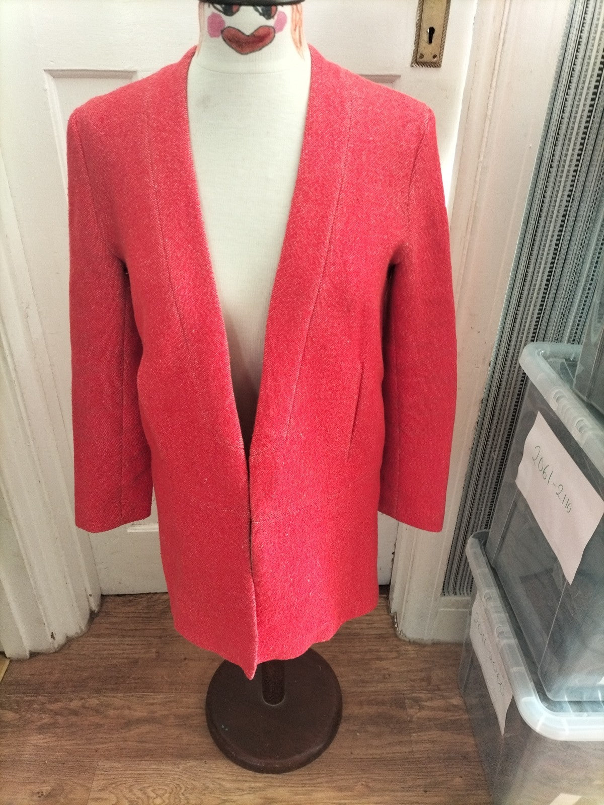 Ladies Zara Size Small Bright Red Long Sleeved Lined Long Jacket