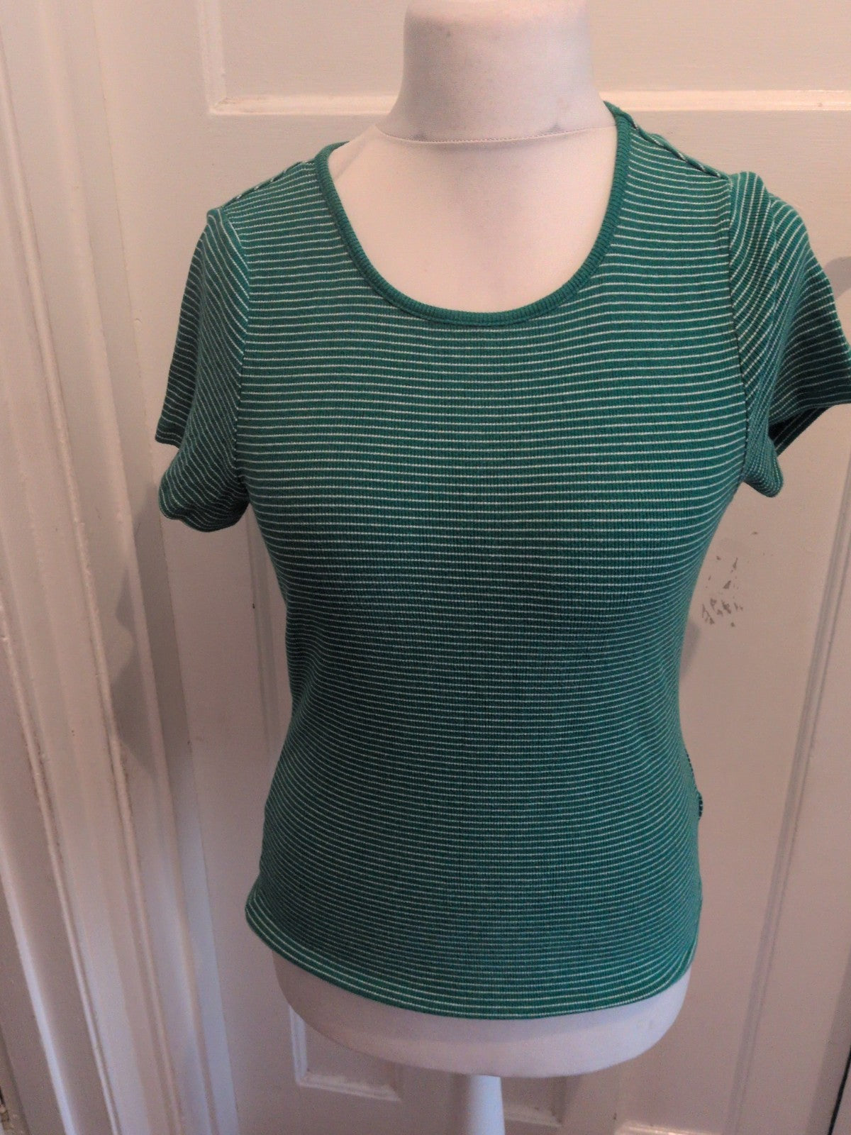 M&S Collection 18 Green And White Stripe Short Sleeve T-shirt