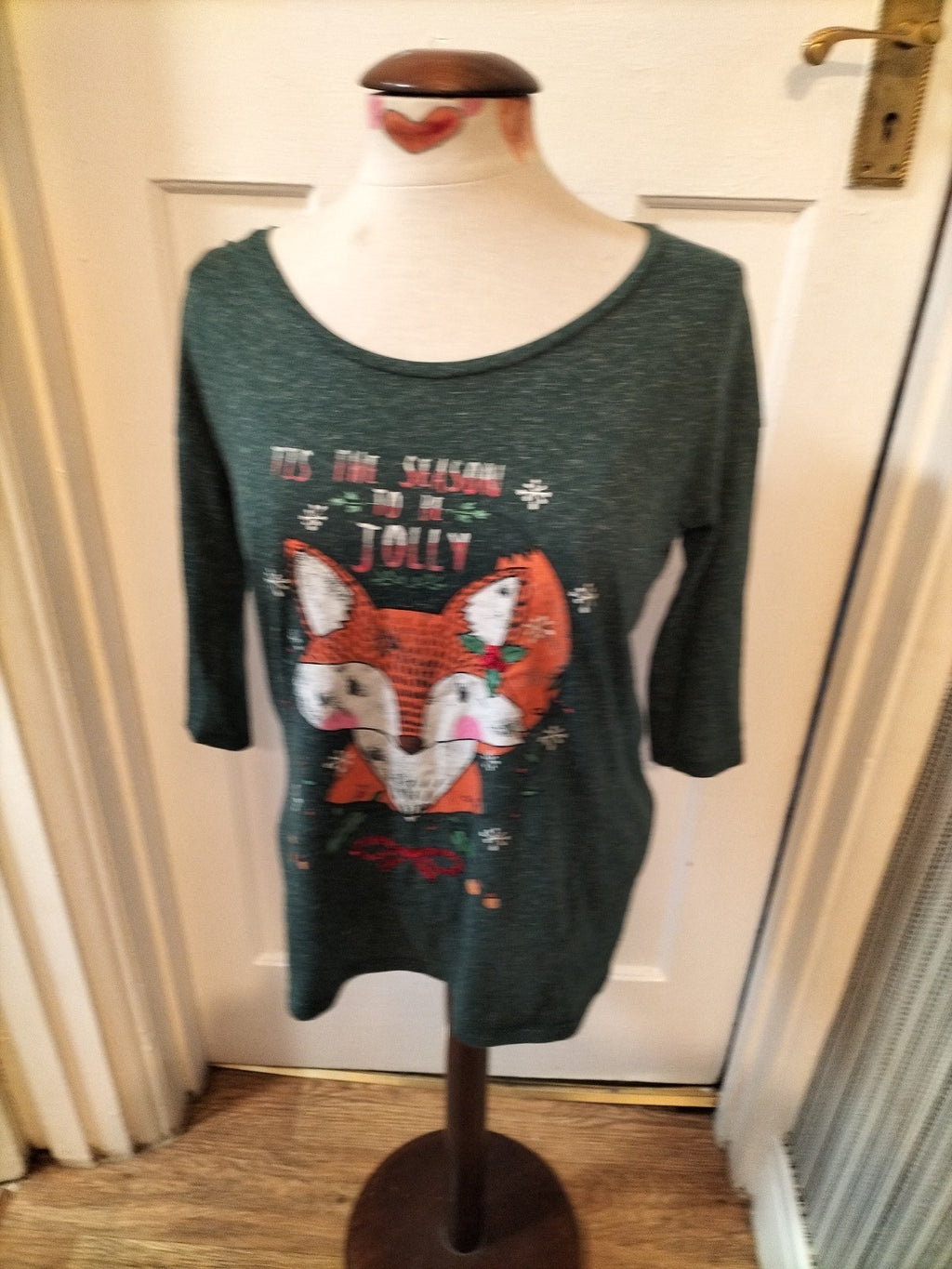 Ladies Next Size 12 Green Fleck Fox Tshirt
