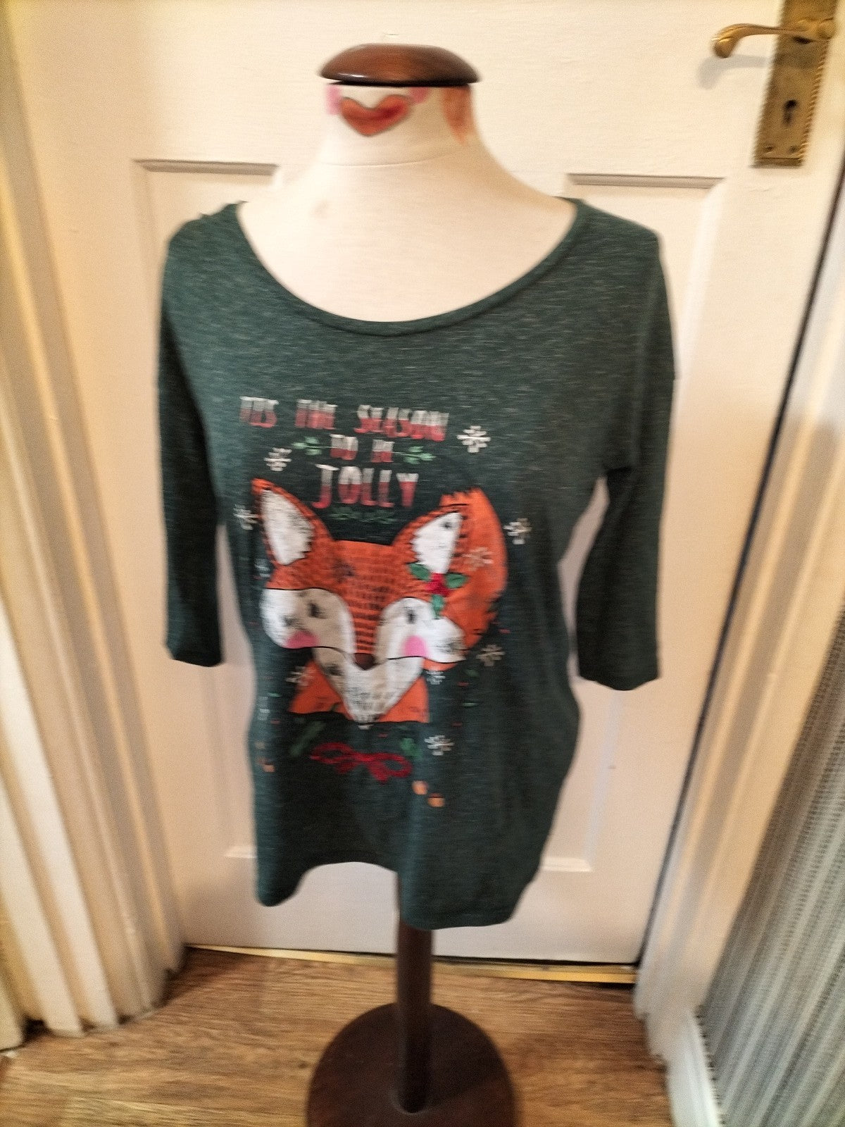 Ladies Next Size 12 Green Fleck Fox Tshirt