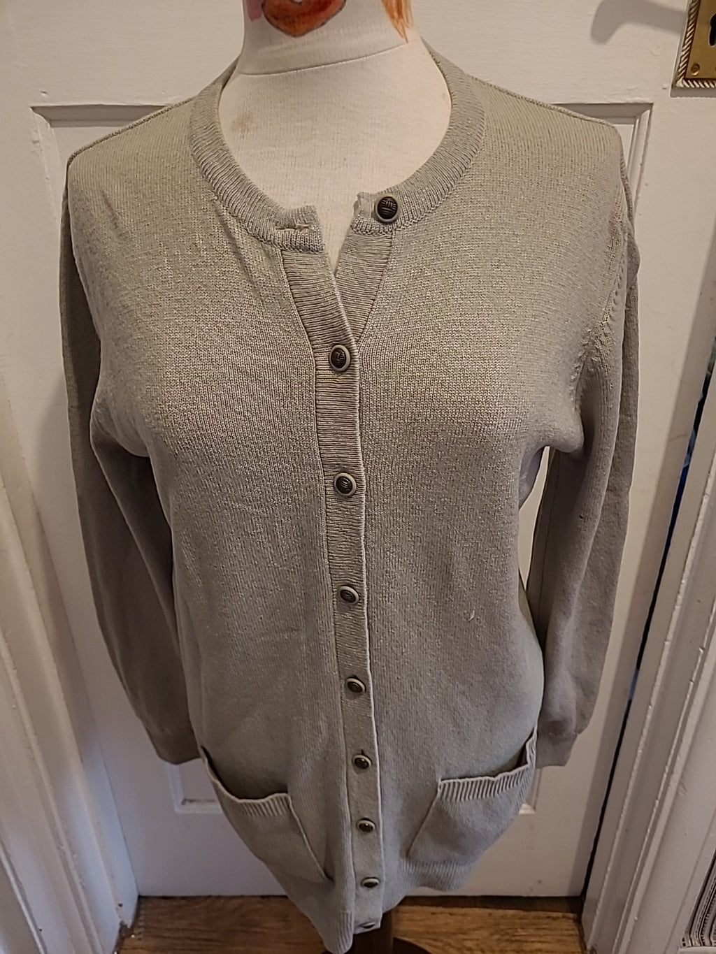 Ladies Marks And Spencer Size 10 Med Khaki 100% Lambswool Cardigan