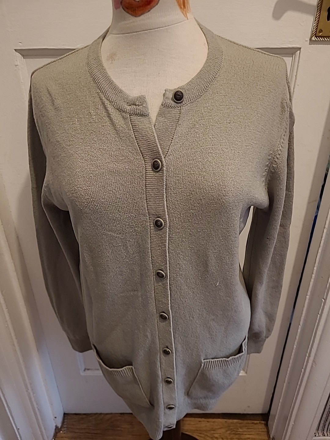 Ladies Marks And Spencer Size 10 Med Khaki 100% Lambswool Cardigan