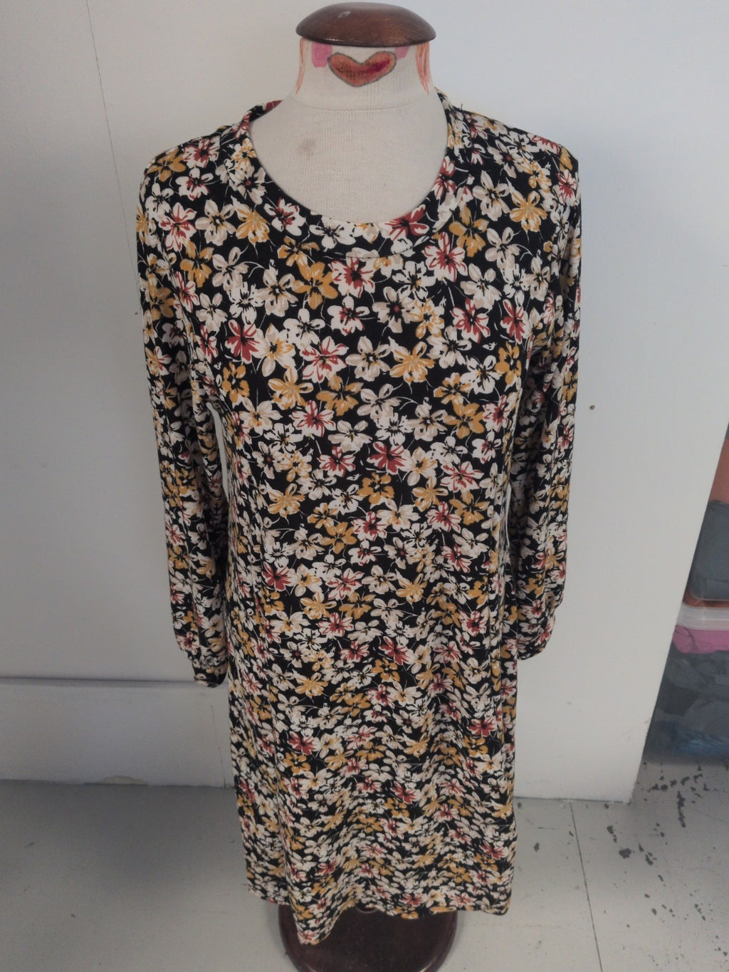 Bonmarche 16 Black Floral Long Sleeve Dress