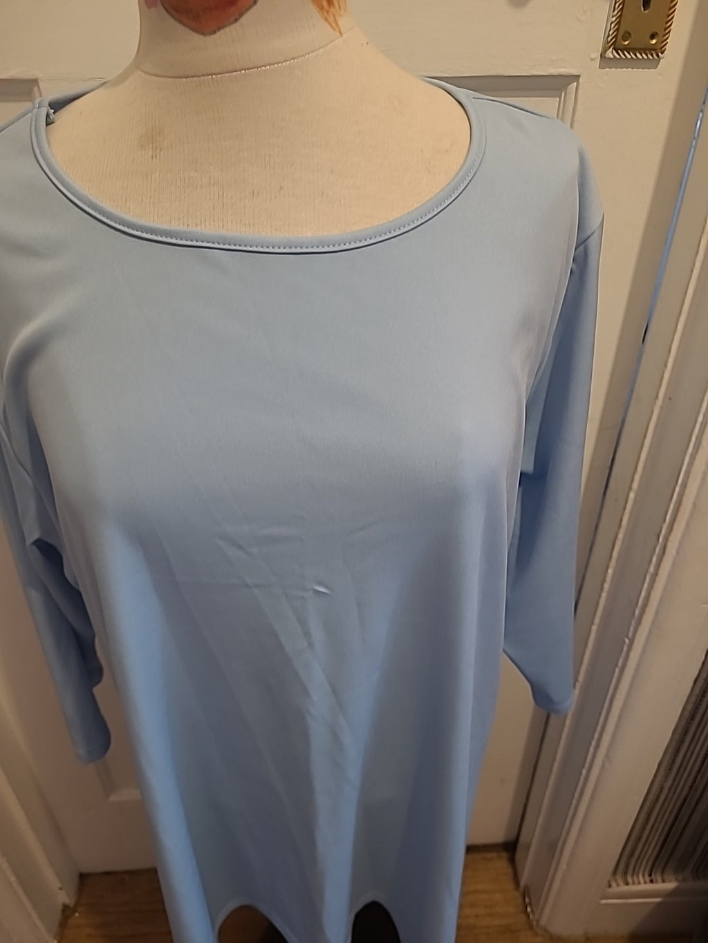 Ladies Size 4XL Pale Blue Mid Sleeved Long Length Tshirt
