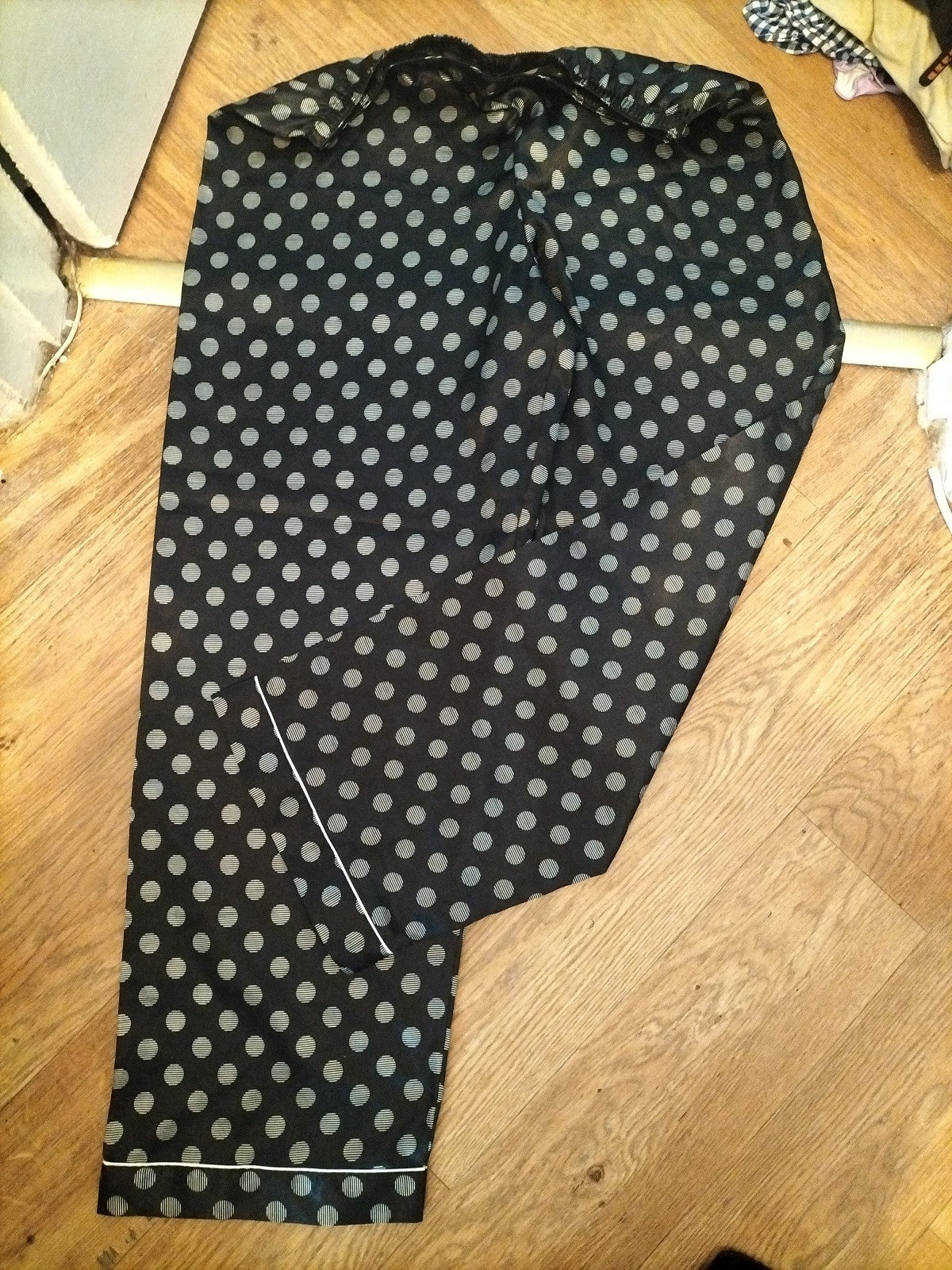 Marks And Spencer 14 Black Silver Spotty Elasticated Pyjama Bottoms