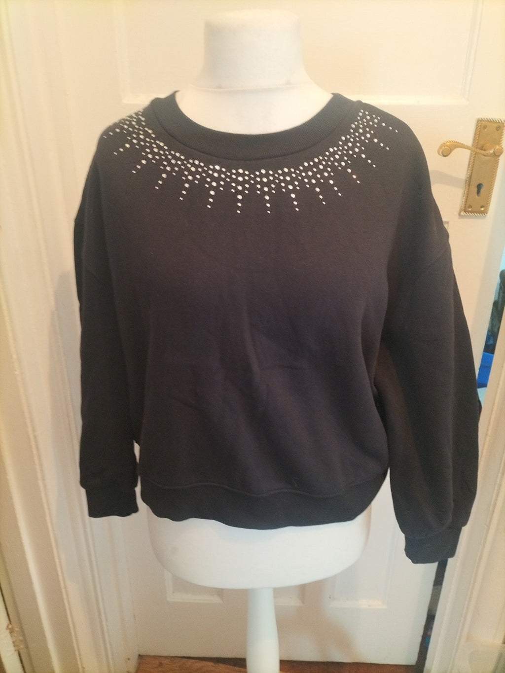 Ladies Tu Size Small Black With Diamante On Front Pullover Jumper