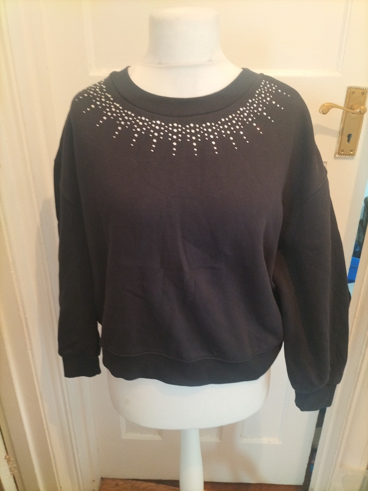 Ladies Tu Size Small Black With Diamante On Front Pullover Jumper