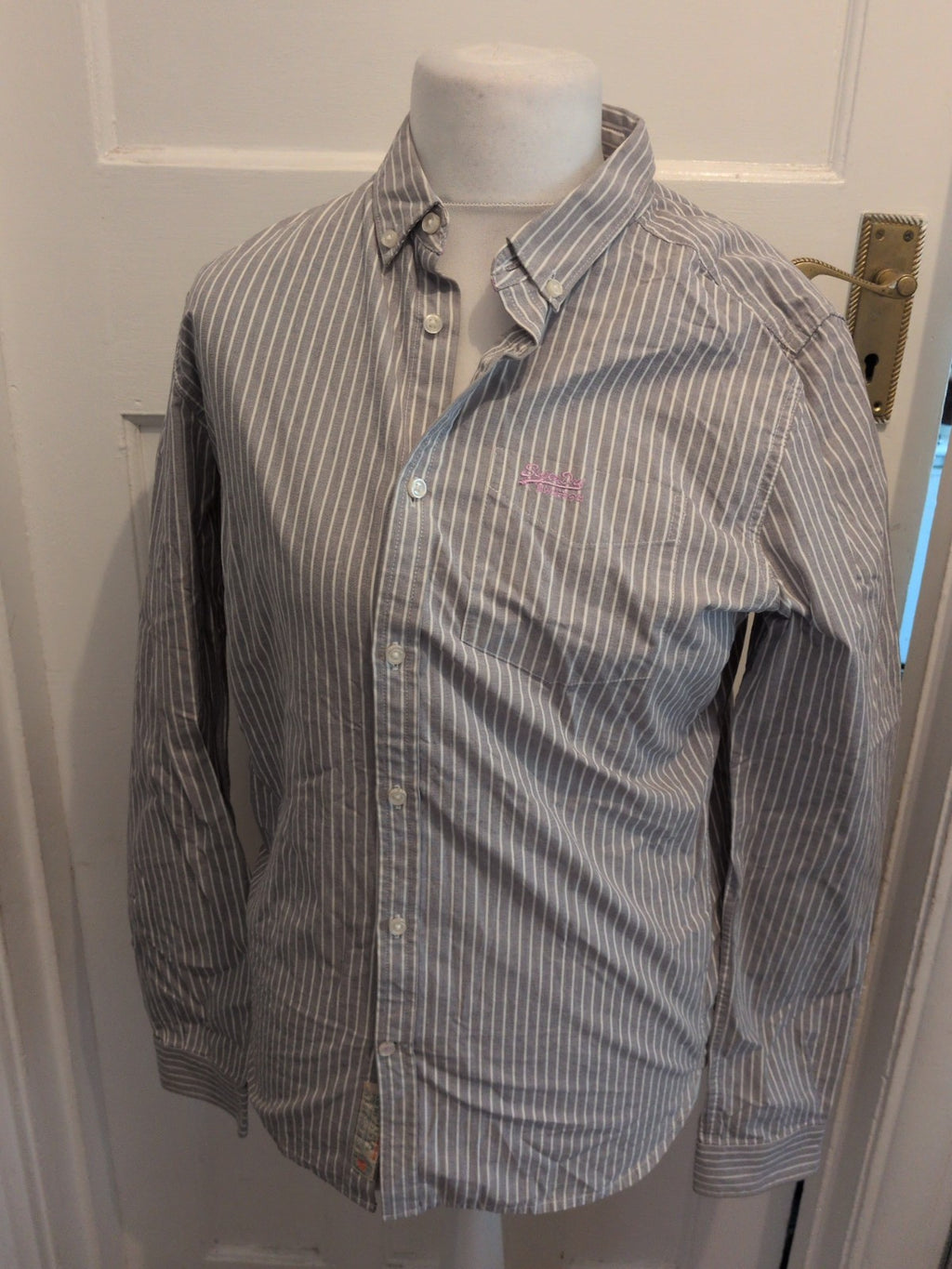 Superdry Shirt Shop Medium Grey Stripe Long Sleeve Shirt