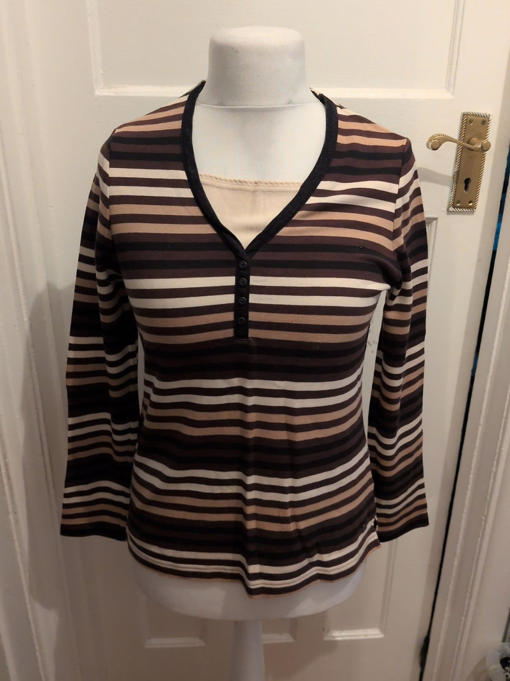 Dash 10 Brown/Beige Long Sleeve Stripe Blouse