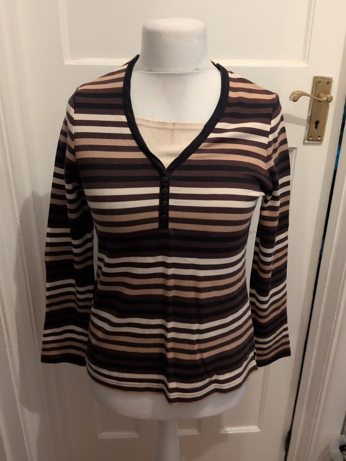Dash 10 Brown/Beige Long Sleeve Stripe Blouse
