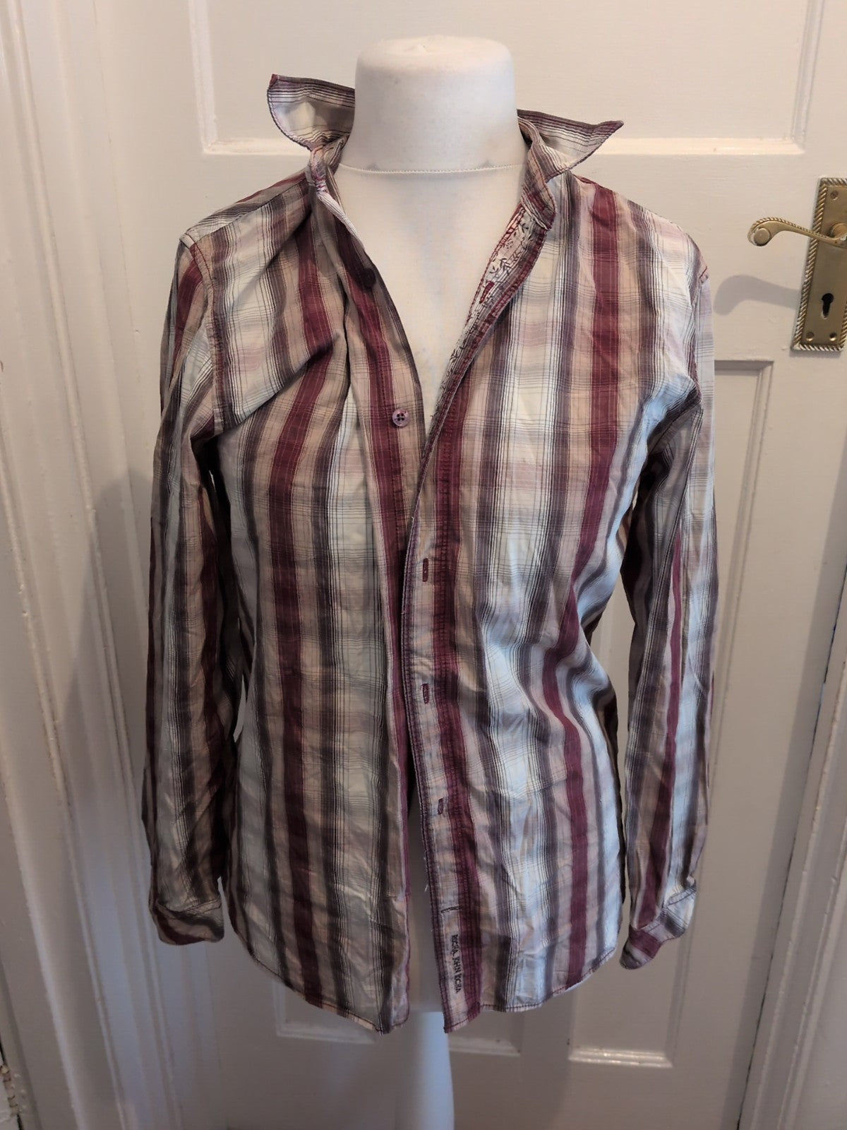 Rocha John Rocha Small Purple Grey Long Sleeve Shirt