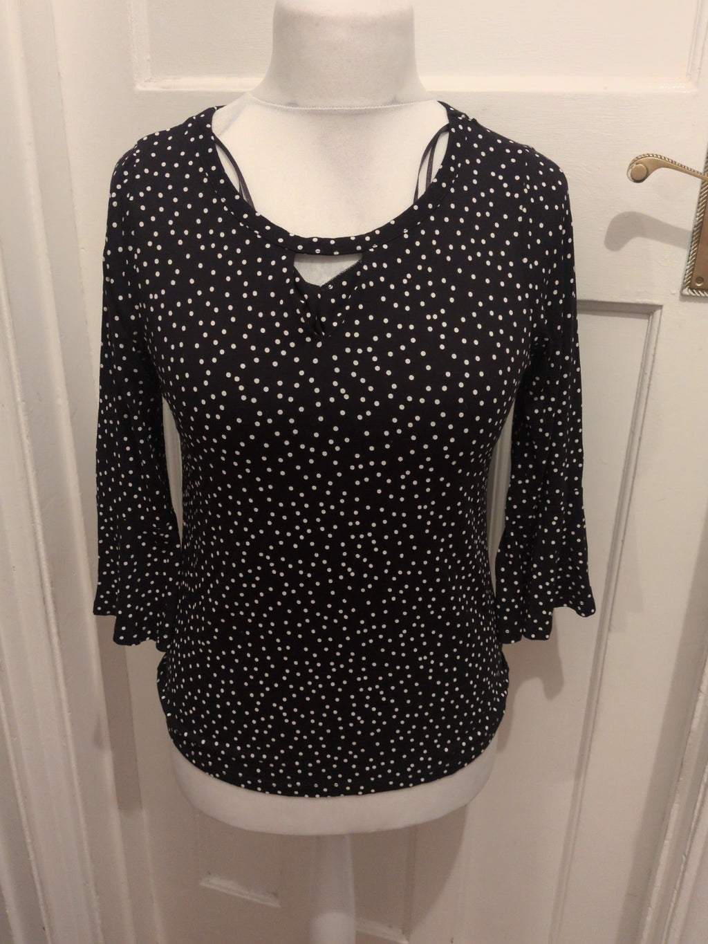 M&Co Petite 10 Polkadot 3/4 Flute Sleeve Blouse