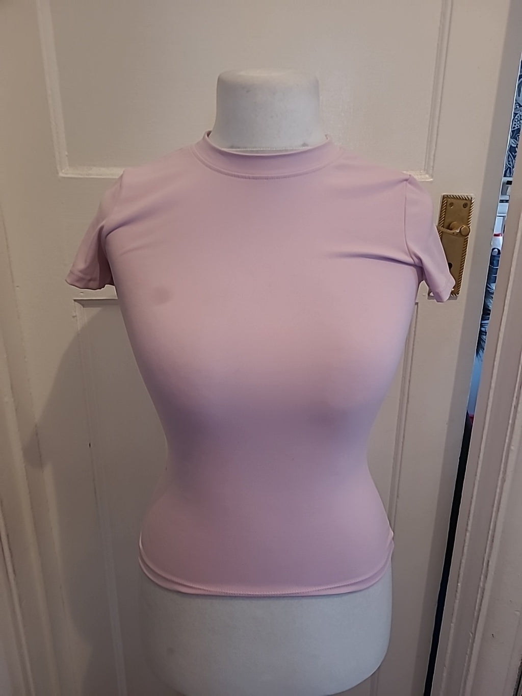 Ladies Size Medium Lilac Workout Short Sleeved Tshirt Mark On Front