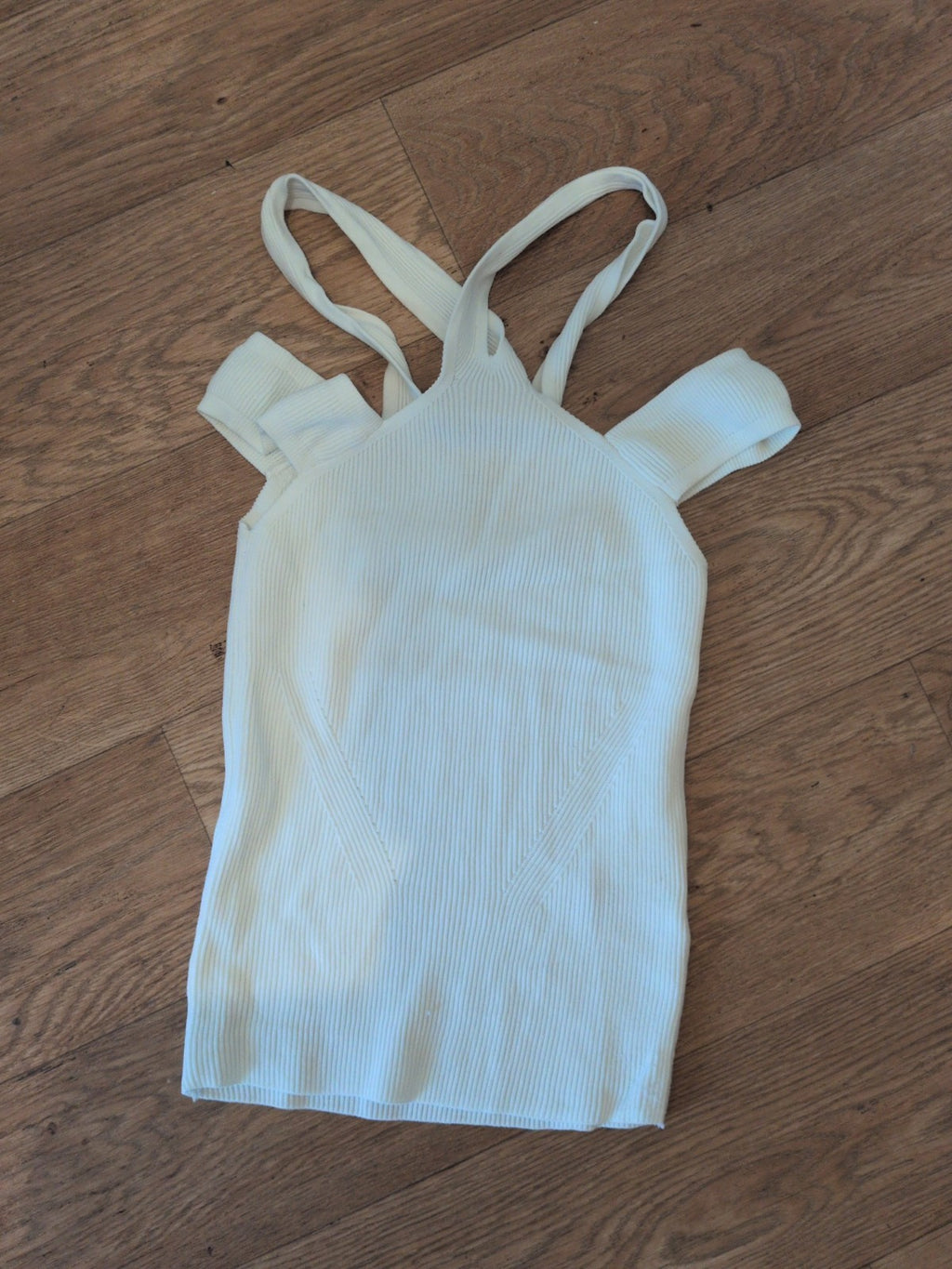 River Island 6 White Rib Criss Cross Sleeveless Top