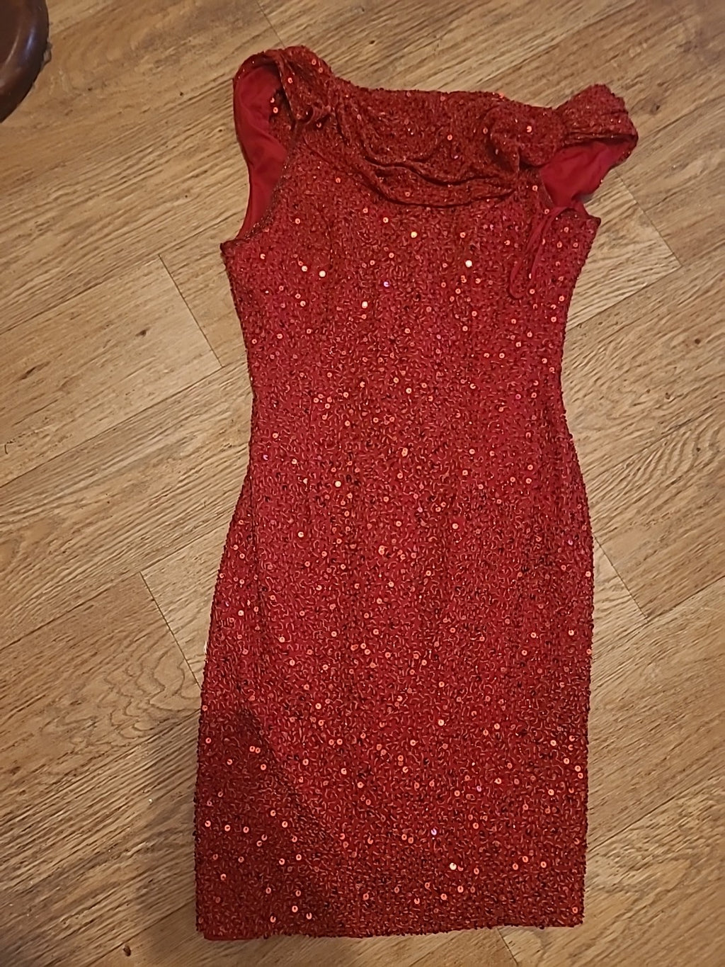 Ladies Creative Creations Size Small Red Sequin Scoop Neck Dress Vintage