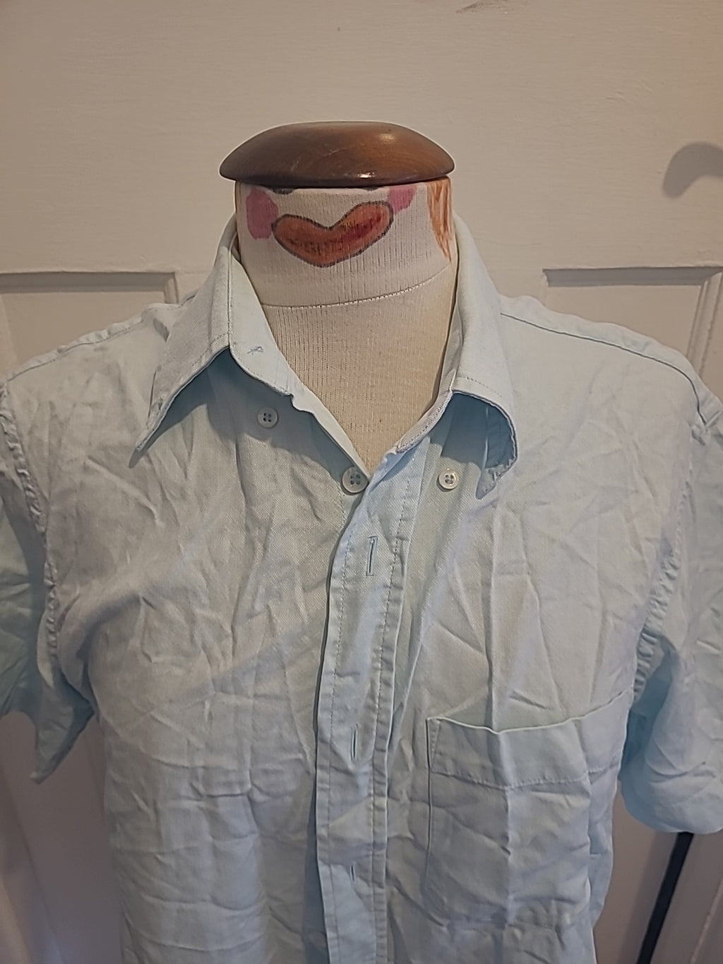 Mens Easy Size Small Pale Sea Blue Short Sleeved Shirt