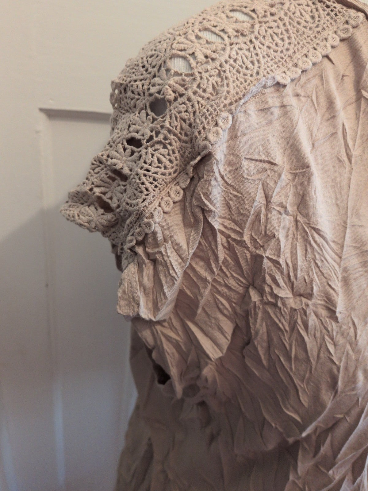 New Look 16 Beige Short Sleeve T-shirt Lace Shoulder