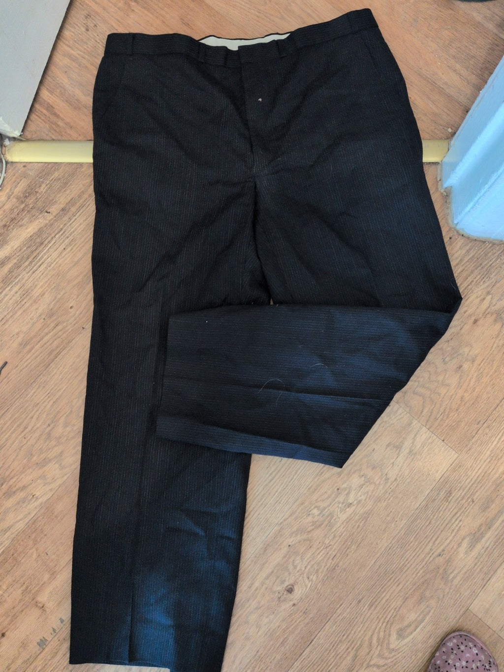 St Micheal 40/29 Navy With Multi Pinstripe Wool Blend Trousers
