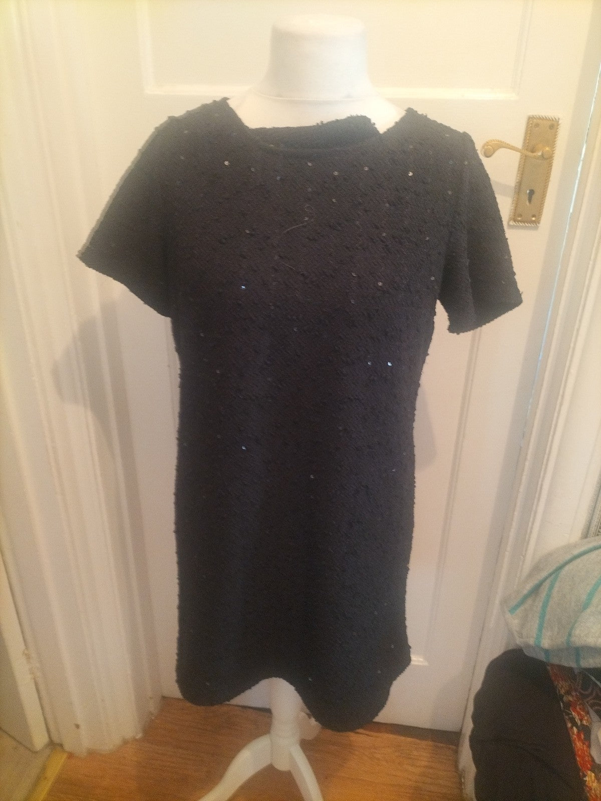 Ladies Nutmeg Size 12 Black With Sequins Short Sleeved Dress