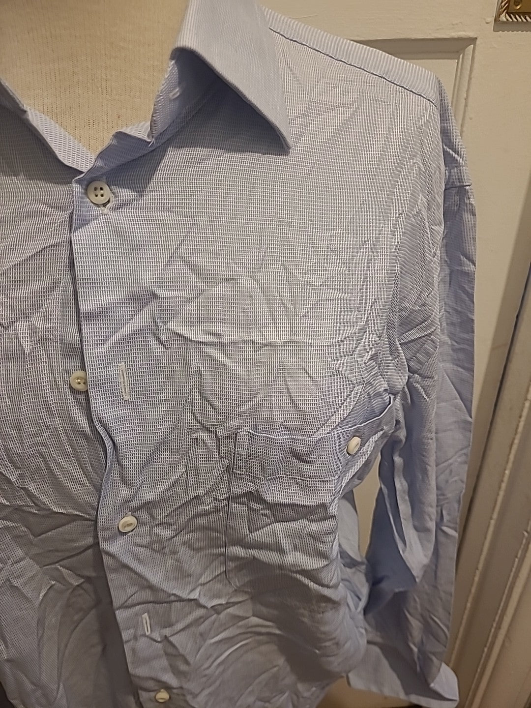 Mens Canali Size 15.75" Blue/White Fleck Long Sleeved Shirt