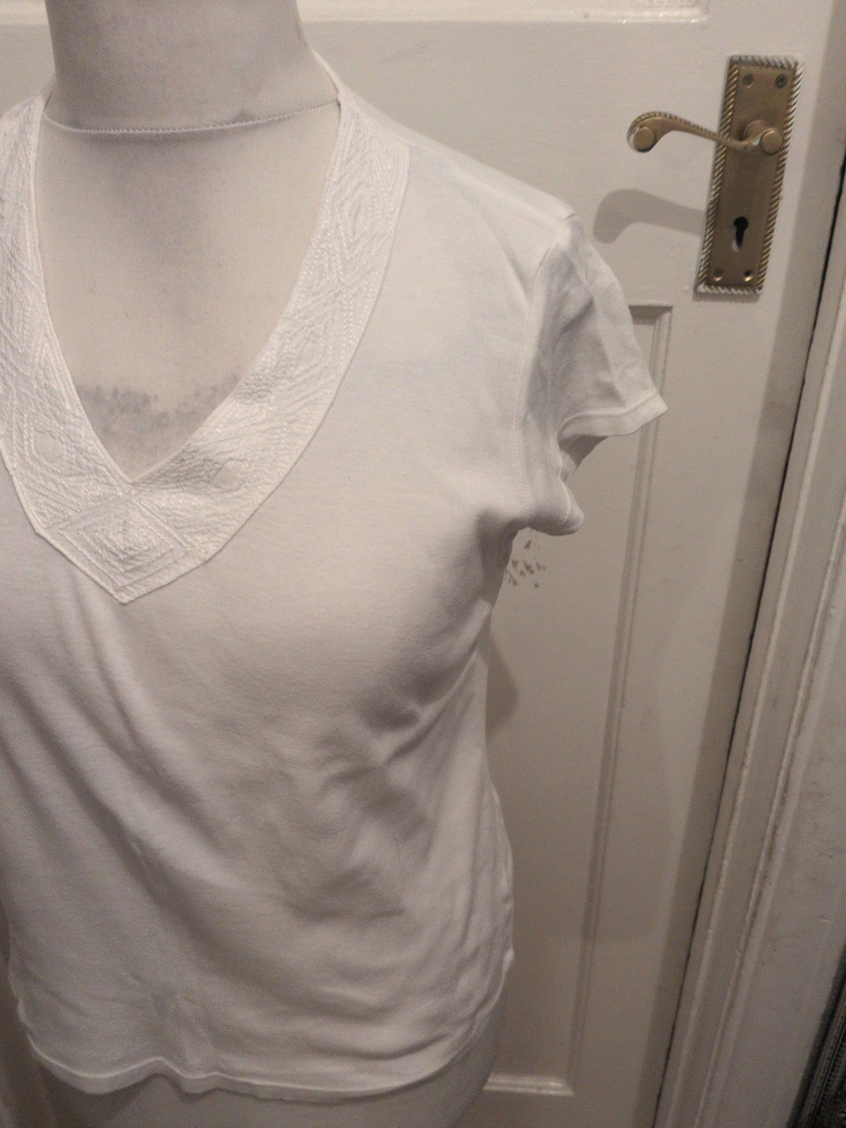 Ladies T-shirt Marks And Spencer 14 White Short Sleeve V Neck