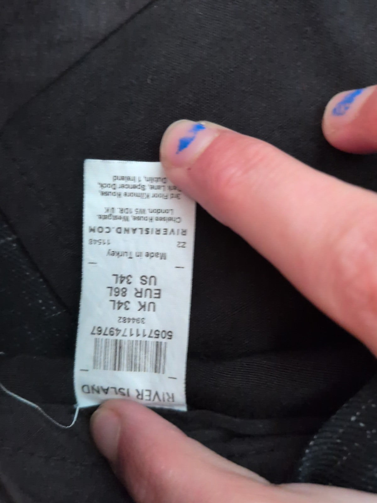 River Island 34L Navy Patterned Trousers