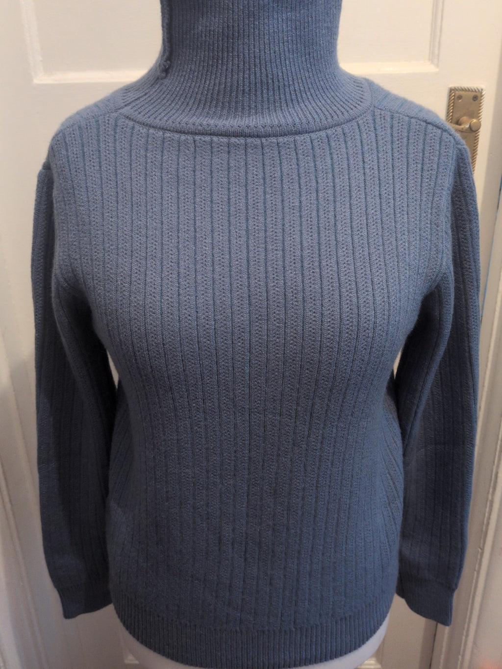 Medium Blue Ribbed High Neck Warm Jumper