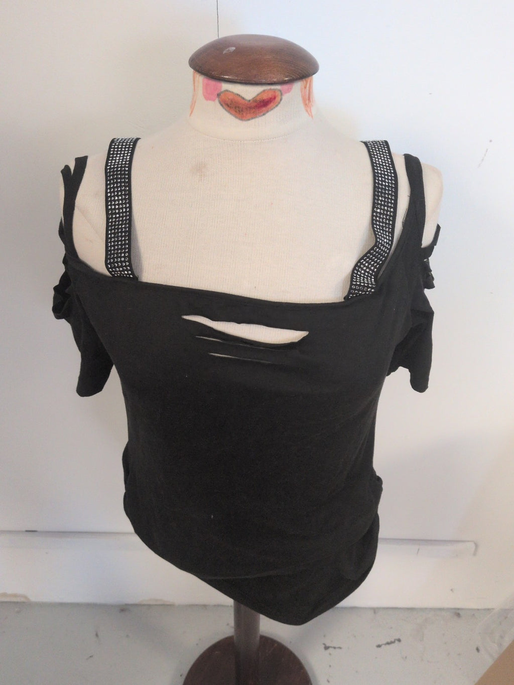Shein XL Black Open Shoulder Diamante Strap Blouse