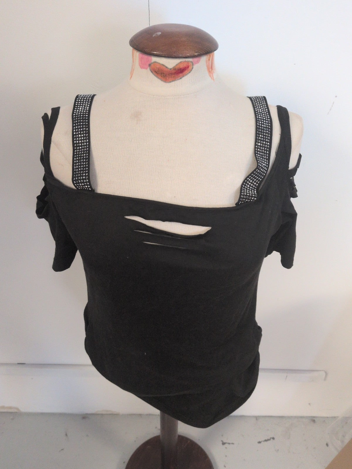 Shein XL Black Open Shoulder Diamante Strap Blouse