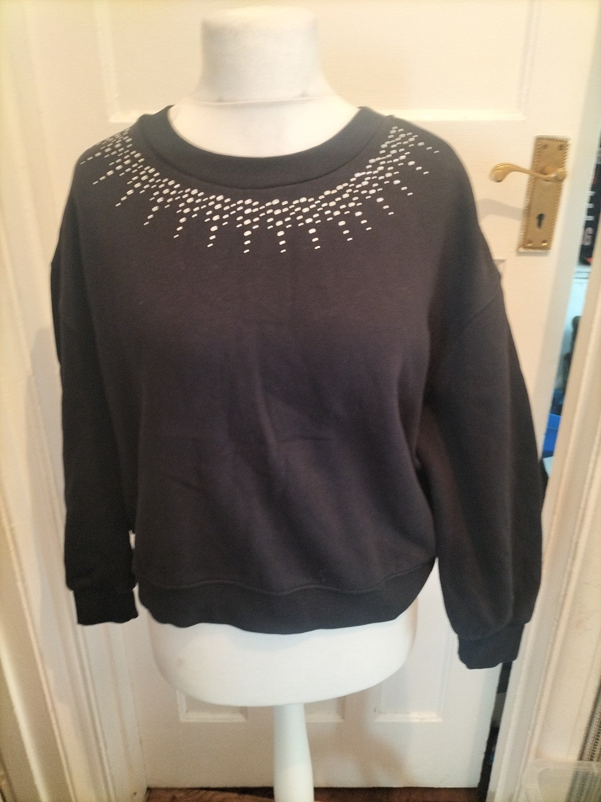 Ladies Tu Size Small Black With Diamante On Front Pullover Jumper