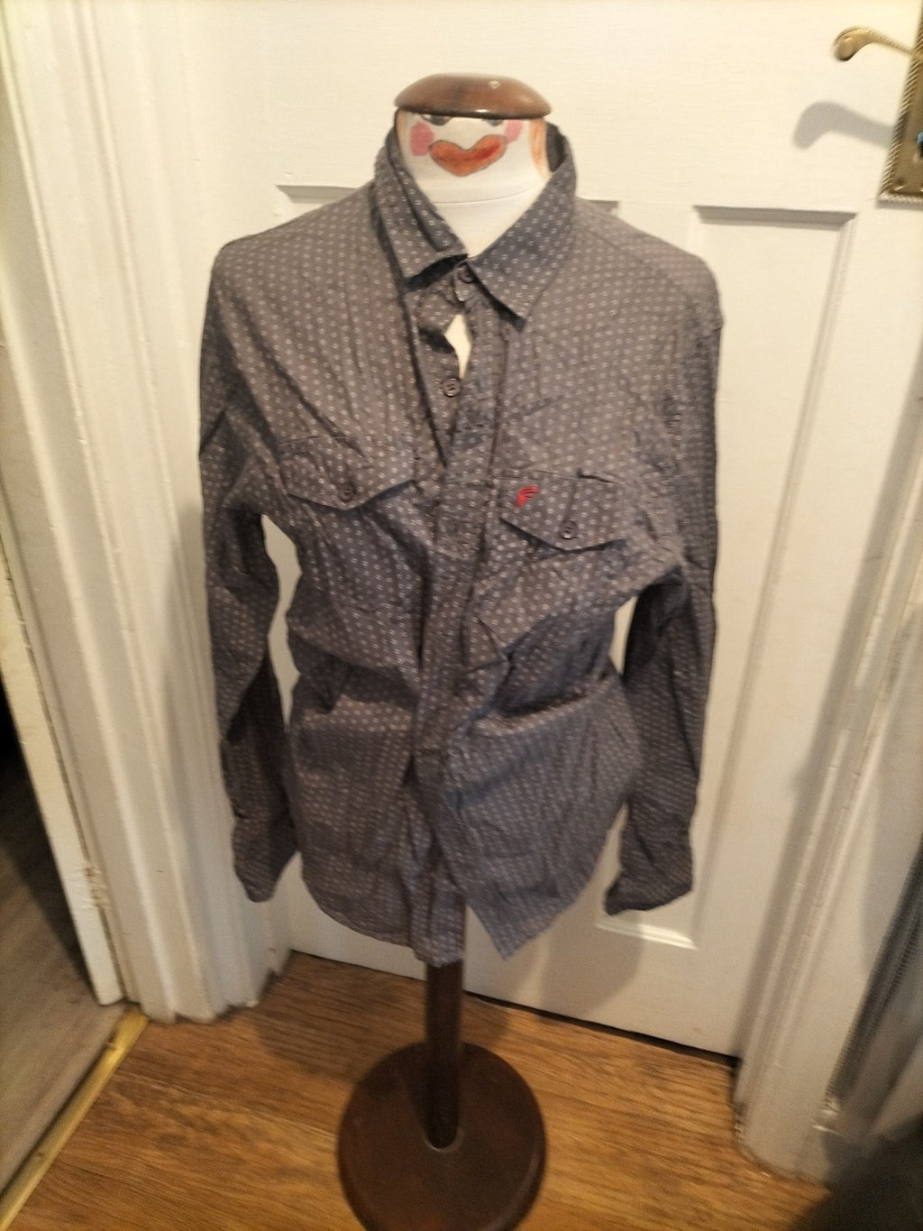 Mens Onfire Size Medium Grey Patterned Long Sleeved Shirt