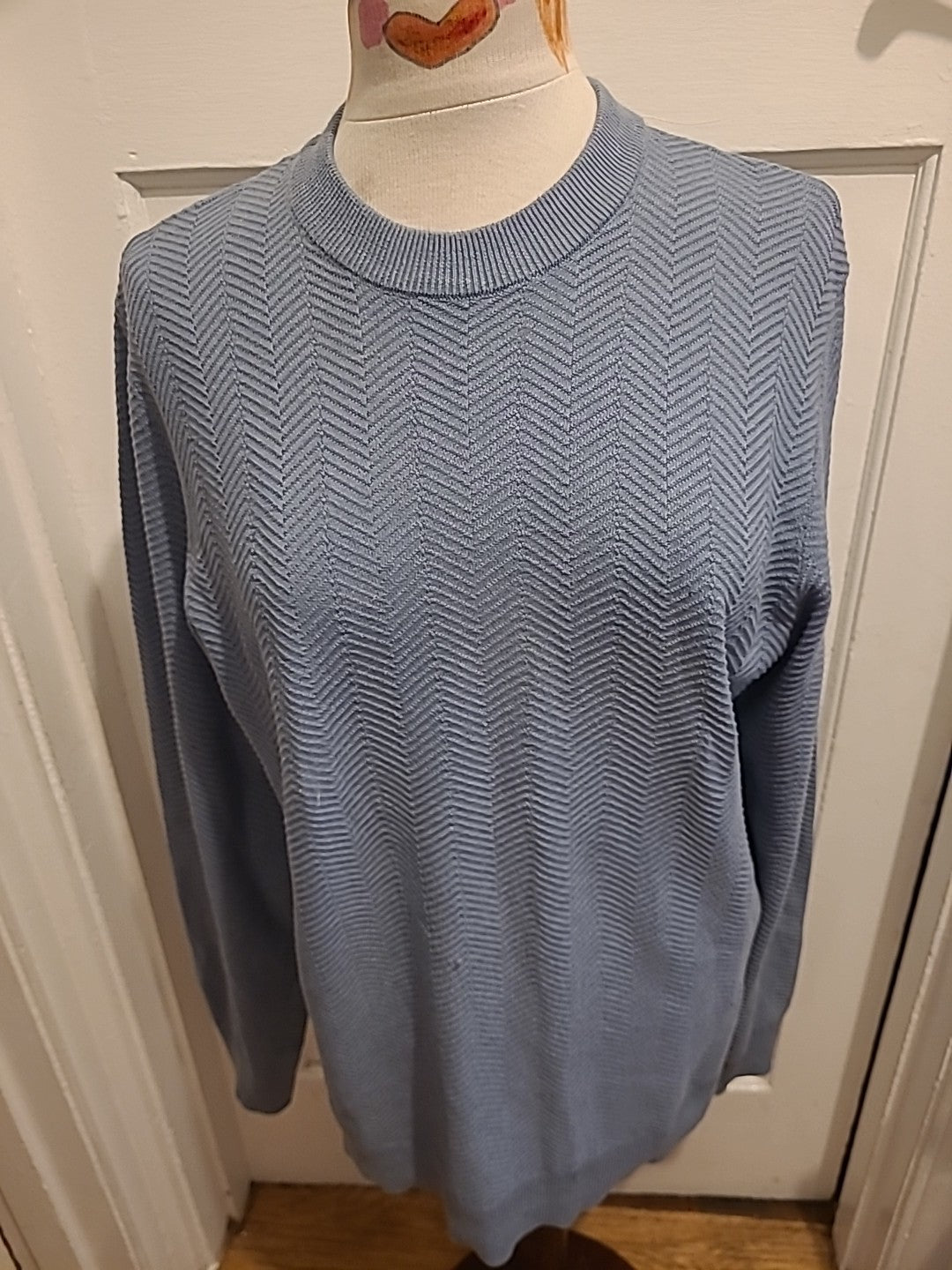 Mens Primark Size Medium Grey Long Sleeved Ribbed Pullover Jumper