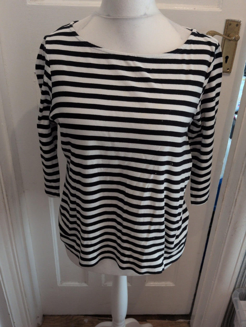 Marks And Spencer 20 Black Stripe 3/4 Sleeve T-shirt